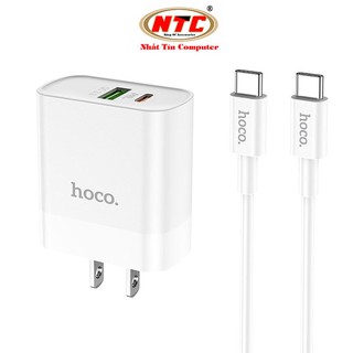 Bộ sạc 2 cổng Hoco C80 kèm cáp TypeC to TypeC PD 20W và USB QC 3.0 22.5W (Trắng)