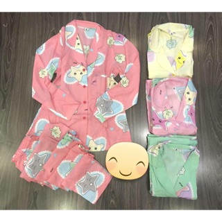 Đồ bộ pijama tay dài chất liệu siêu mát thích hợp cho mùa hè, hình chụp thật