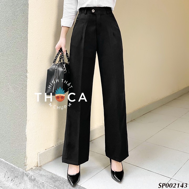 Ảnh Quần tây công sở ống rộng dáng suông lưng cao khuy cài THOCA HOUSE dễ phối tôn dáng và chân dài 2