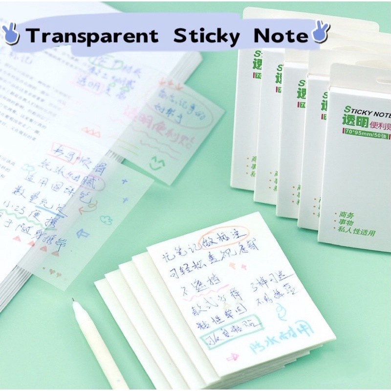 Bộ 50 Tấm Giấy Ghi Chú Trong Suốt Chống Thấm Nước In Họa Tiết Dễ Thương Tiện Dụng