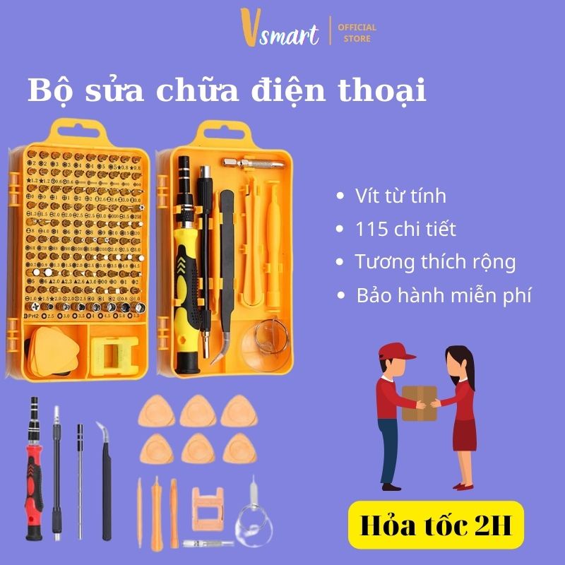 Bộ tua vít sửa chữa điện thoại đa năng có từ tính 115 chi tiết sửa laptop, máy tính, đồng hồ
