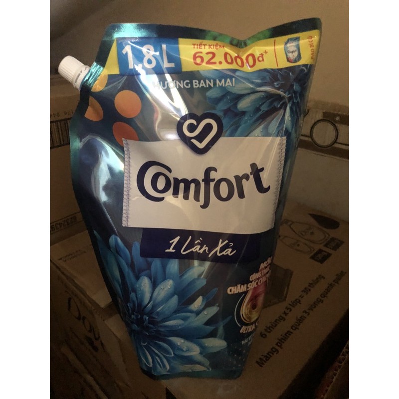 Nước xả vải Comfort Xanh 1 Lần Xả Túi 1,8l tặng