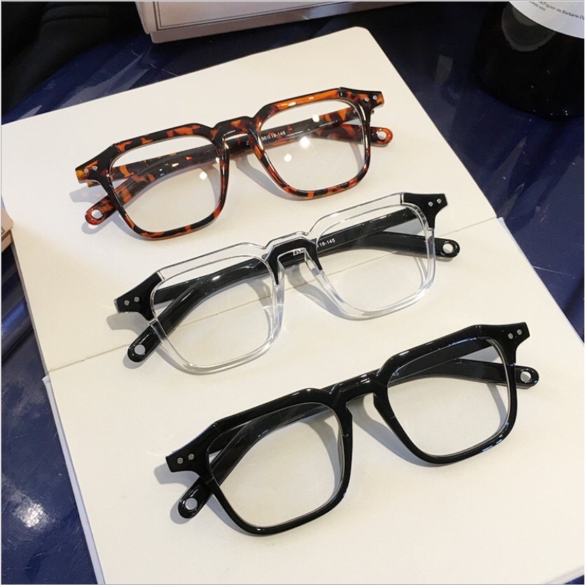 Kính cận thời trang nam nữ mắt kính không độ chống ánh sáng xanh gọng vuông phong cách Hàn Quốc đẹp HANASO 058