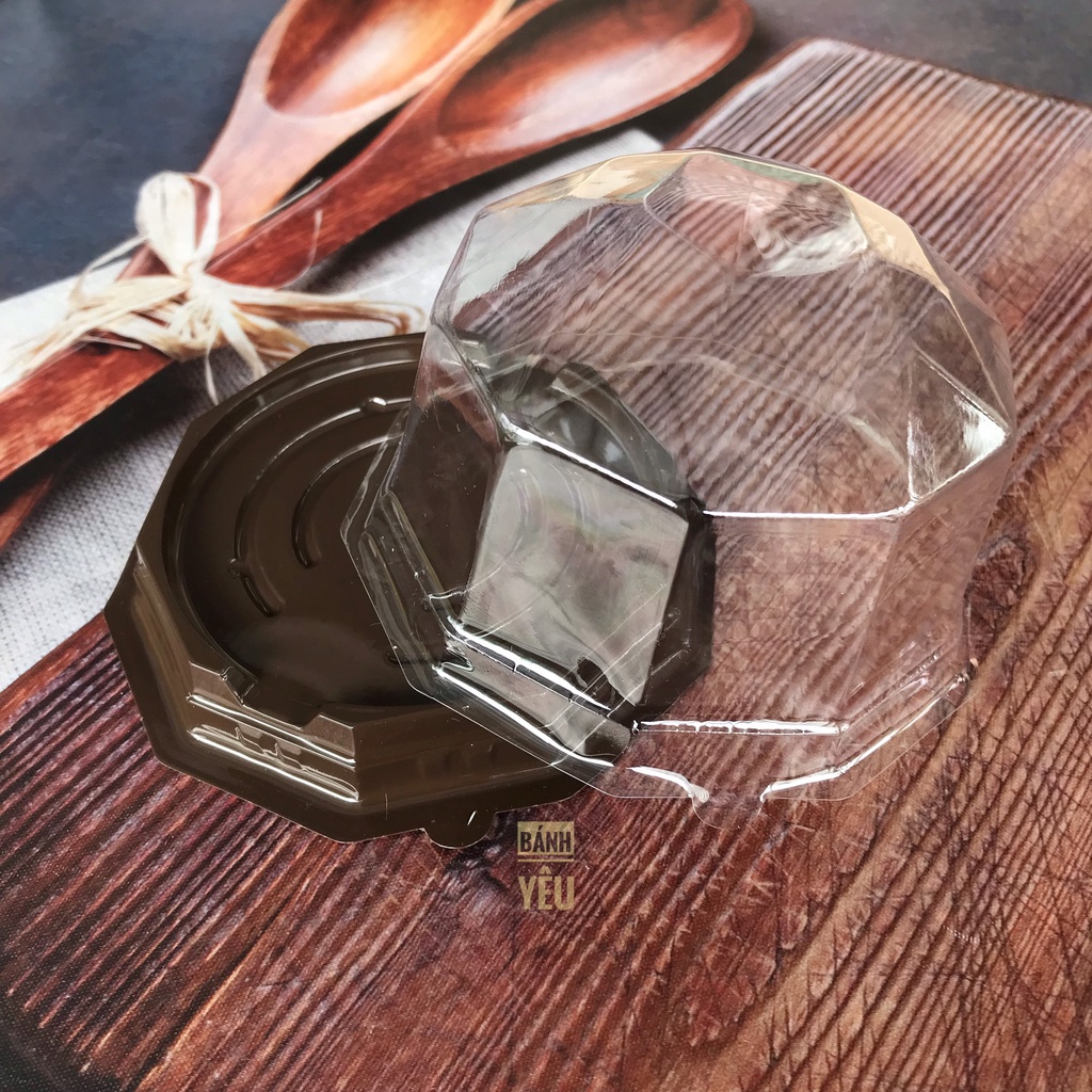 Bộ 10 Hộp Nhựa Kim Cương Đế Đen Đựng Bánh FG95-62/ Hộp bát giác đế đen tròn - BB94A