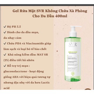 Sữa Rửa Mặt Cho Da Dầu Mụn, Nhạy Cảm SVR Sebiaclear, 400ml