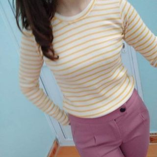 Áo thun gân tay dài sọc kẻ