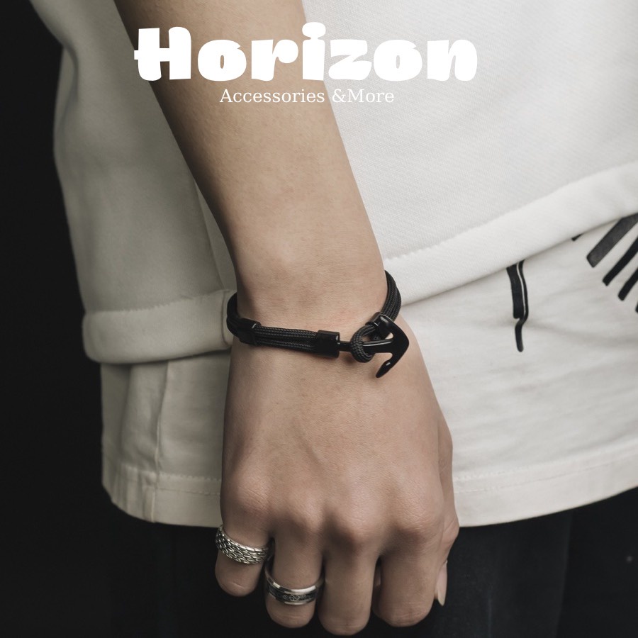 Vòng Tay Mỏ Neo Unisex Dành Cho Nam Nữ Thời Trang Màu Đen Chất Liệu - Vòng tay mỏ neo - Horizon