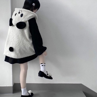 Women Faux Fleece Hoodies for Jacket  Panda Ears Long Sleeve Button Sweats