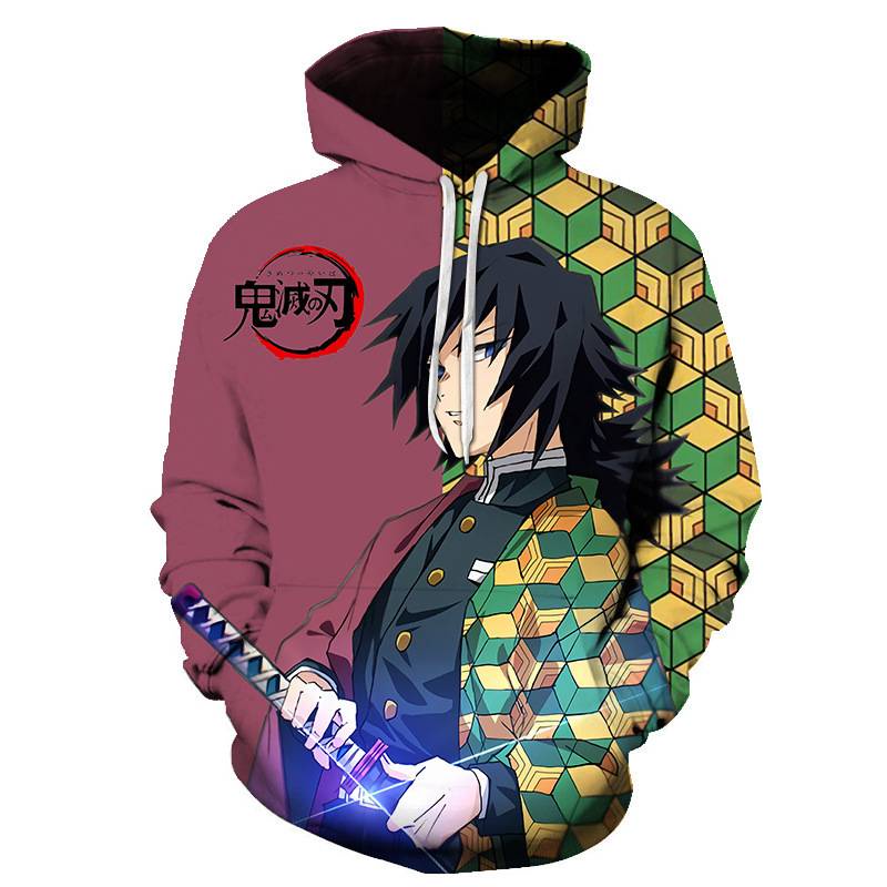 Siy7 Anime Demon Slayer Áo Hoodie dài tay Áo dáng rộng thường ngày Tanjirou Giyuu Kimetsu no Yaiba Áo Hoodie