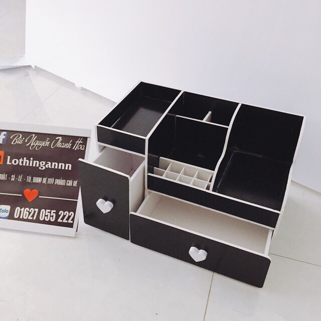 Kệ mỹ phẩm 35cm max đen 1 ngăn kéo nhỏ núm tim | BigBuy360 - bigbuy360.vn