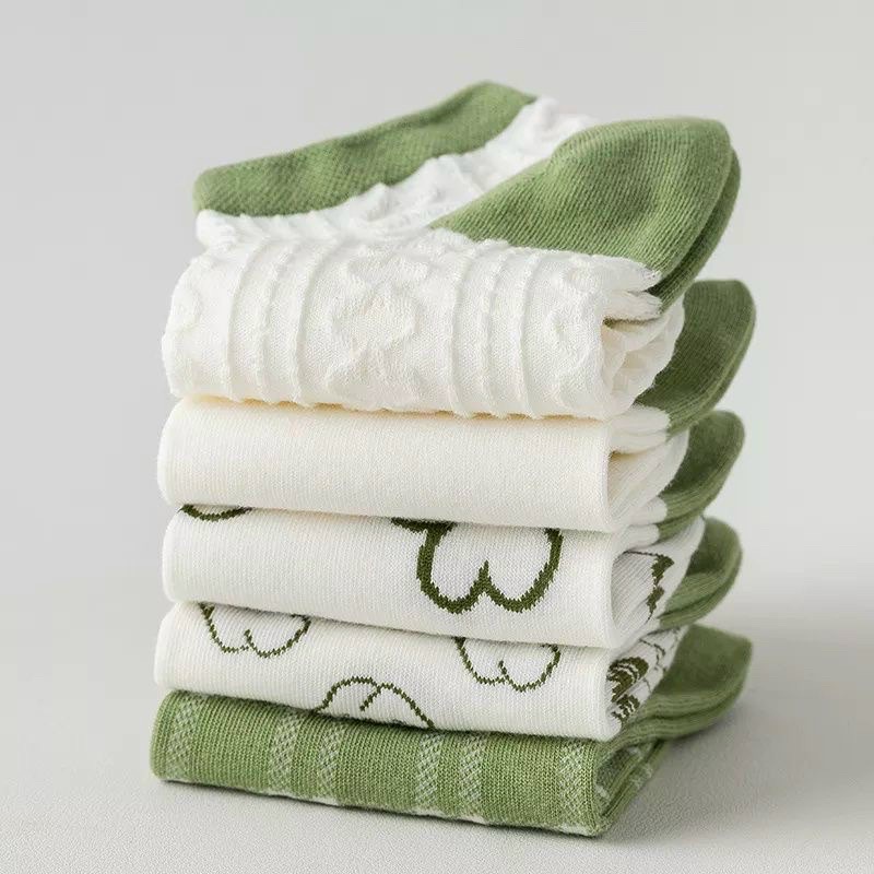 Set 5 đôi tất vớ vải cotton siêu bền cổ ngắn màu xanh bơ dễ thương xinh xắn ( kèm túi zip ) (tuyển   ).