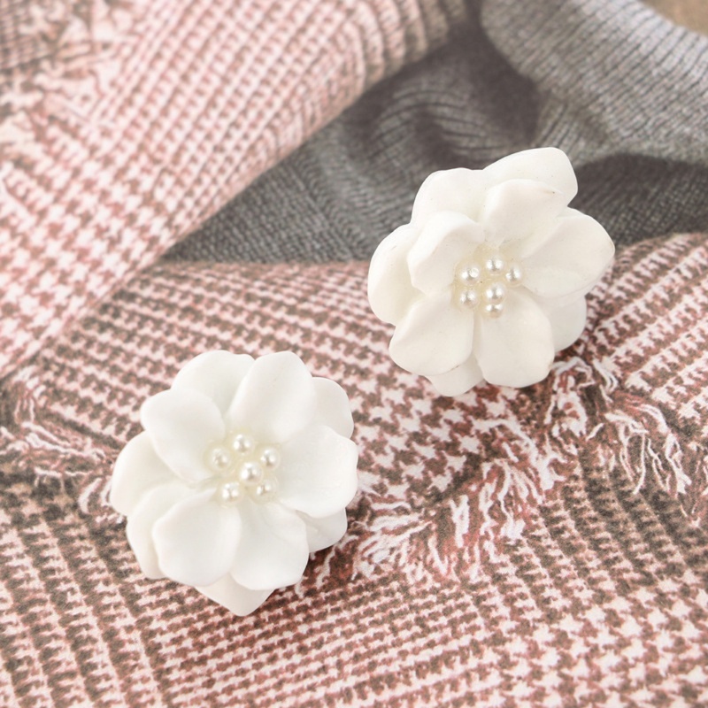 Dasbsug Hoa Camellia Cánh Hoa Bông Tai Đơn Giản Bông Tai Trắng Cho Đám Cưới Sinh Nhật