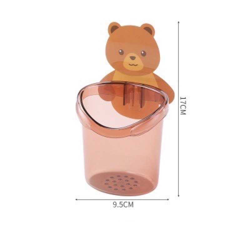 Cốc Gấu Dán Tường Để Bàn Chải Đánh Răng Hình Gấu Nâu Treo Tường Dễ Thương Có Lỗ Thoát Nước Tiện Lợi