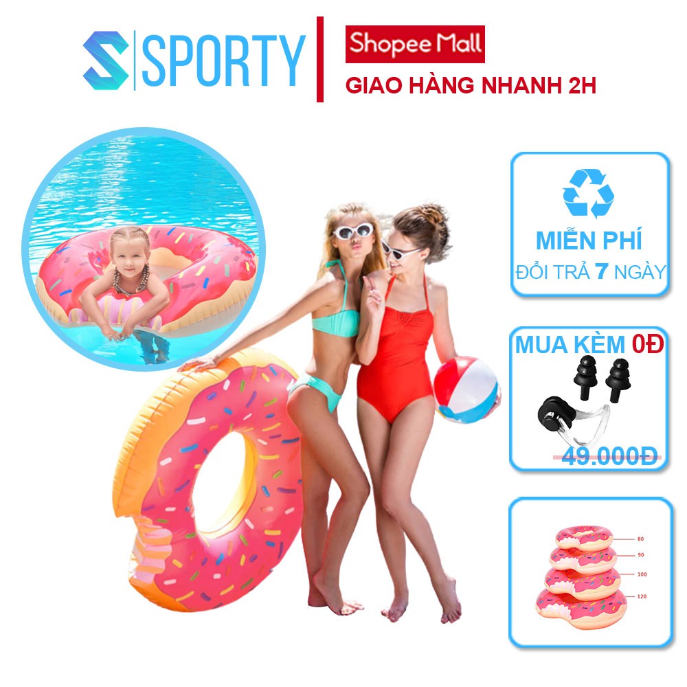 Phao bơi bơm hơi bánh donut chất liệu dày dặn, hoa văn đẹp mắt, phù hợp mọi lứa tuổi SPORTY