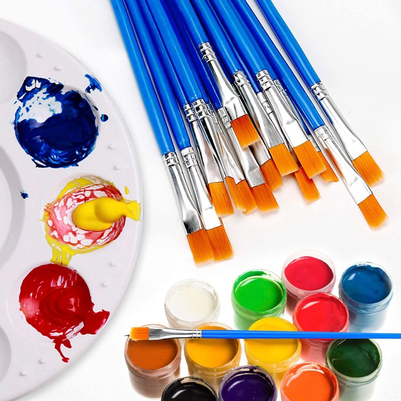 Bộ 100 Bàn Chải Sơn Phẳng Trẻ Em Nylon Tóc Acrylic Dầu Nhỏ Màu Nước Nghệ Sĩ Tranh Bộ Dụng Cụ
