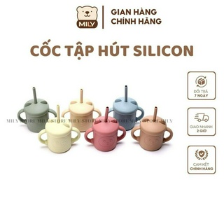 Cốc silicone tập hút, tập uống chính hãng Mily hình mặt gấu dung tích 180ml.
