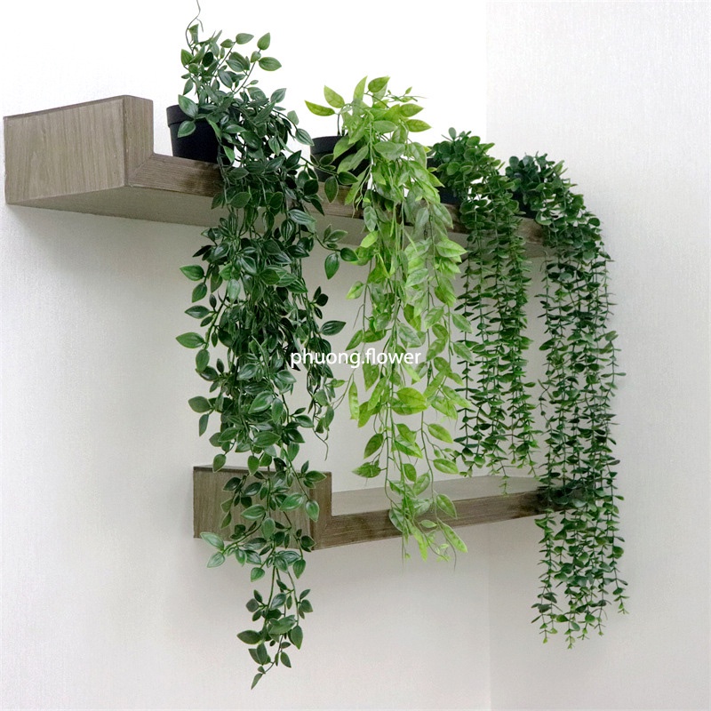 Cây rủ lá nhựa giả kèm chậu mô phỏng cúc tần cây cỏ vảy ốc lá cây xanh dây leo decor trang trí rất đẹp giống thật 99%