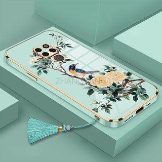 Ốp Điện Thoại Silicon Mềm Mạ Điện Họa Tiết Hoa Và Chim Kèm Dây Đeo Cho Redmi note 9 note 9s note 9 pro