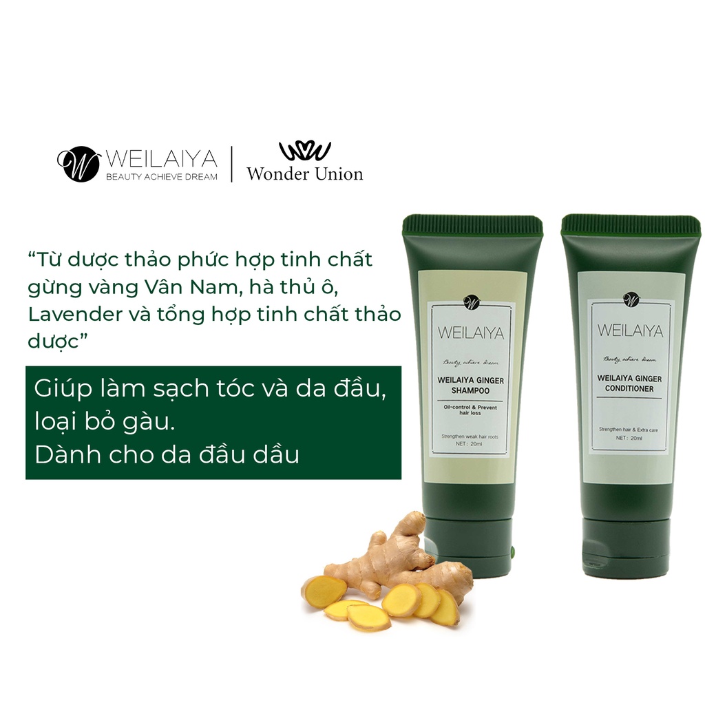 Mô tả Cặp dầu gội đầu và dầu xả tóc thảo dược Weilaiya gừng trắng giúp ngăn rụng và kích thích mọc tóc size du lịch 20ml - 2