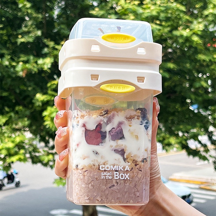 Cốc làm salad / sữa chua hai lớp kèm nĩa và nắp đậy trọng lượng nhẹ hỗ trợ giảm cân hai chiều mang đi tiện lợi