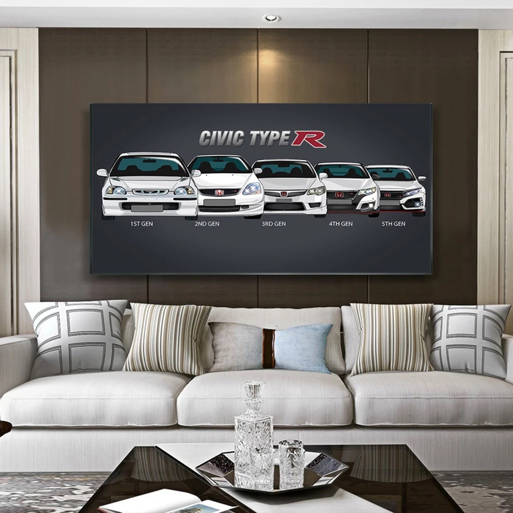 Nghệ Thuật Hiện Đại Honda CIVIC Loại R Series Evolution Xe Áp Phích Treo Tường Canvas Tranh HD In Hình Cho Phòng Khách Bé Trai Phòng Ngủ Trang Trí Nhà Bức Tranh Tường
