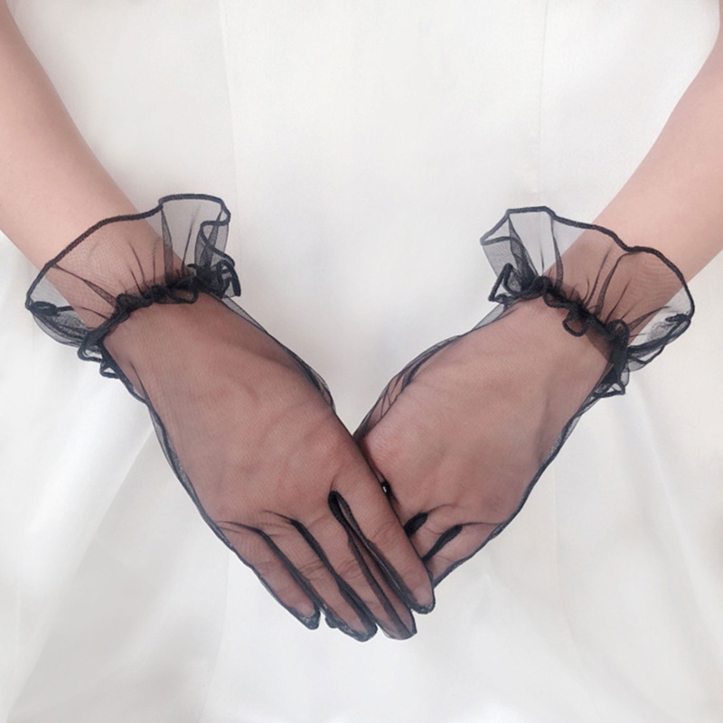 Exhila Delicate Full Finger Găng tay lá sen co giãn Găng tay dài cổ tay Găng tay vải tuyn