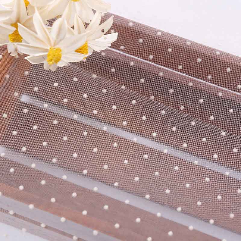 Đổ xô Lưới Dệt Kim Vải Nylon Đen Trắng Chấm Bi Lưới Vải DIY Để May Váy Cưới Mỗi Sân TJ5118