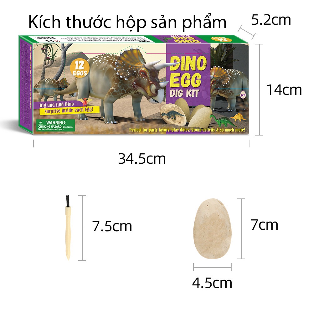 Ảnh Đồ chơi khảo cổ học hóa thạch khủng long KAVY gồm 12 quả trứng 12 dụng cụ đào 3