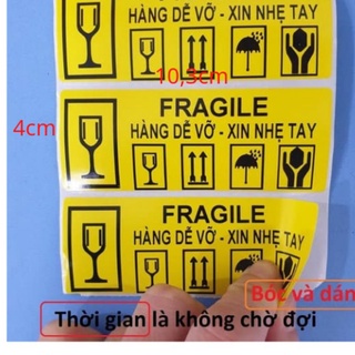 Combo 100 Tem Dán Cảnh Báo Hàng Dễ Vỡ Kích Thước 10,3x4cm có sẵn keo