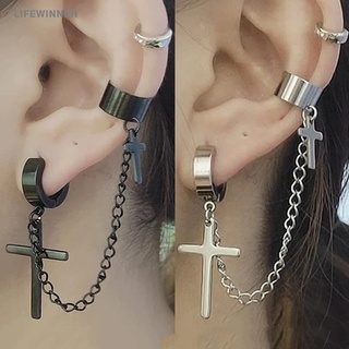 Khuyên Tai Nửa Tròn / Hình Thánh Giá Bằng Thép Không Gỉ Phong Cách Punk Gothic Cho Nam Và Nữ