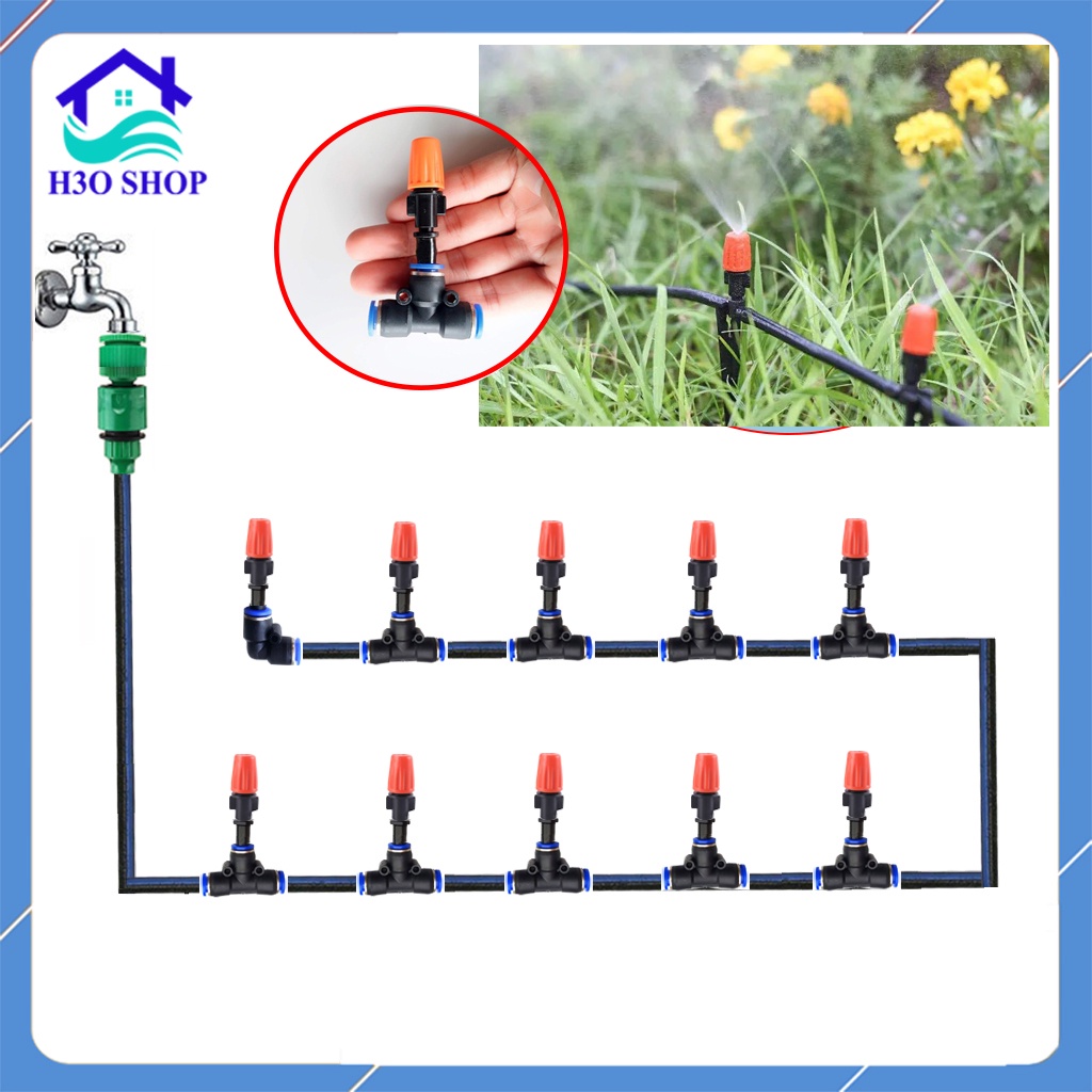 Bộ TÊ 8 tưới cây tự động gồm béc phun sương cam và tê nối nhanh sử dụng ống ldpe 8mm loại tốt, hàng cao cấp, dễ lắp đặt