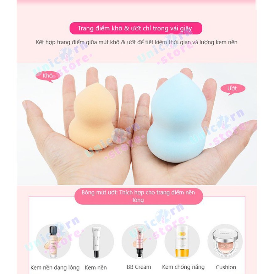 Hộp 4-8 Bông Mút Trang Điểm Tán Kem Nền Hình Hồ Lô, Oval, Giọt Nước