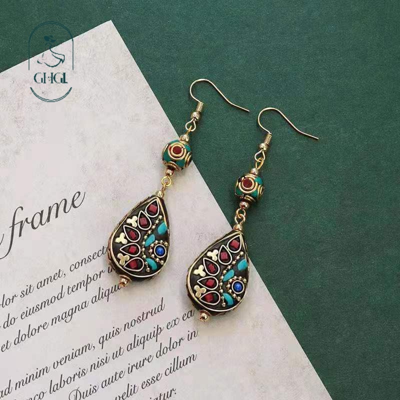 GHGl Phong Cách Tây Tạng Nepal Phong Cách Kỳ Lạ Bông Tai Phong Cách Retro Dân Tộc Handmade Bông Tai S925 Bạc Móc / Bông Tai Không Xỏ Tùy Chọn
