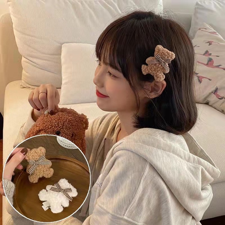 Kẹp tóc thiết kế hình chú gấu đính nơ dễ thương xinh xắn
