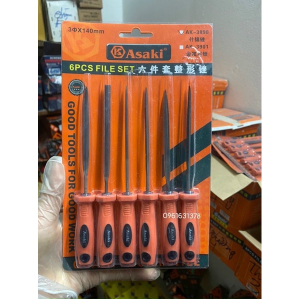 Bộ 6 dũa mài kim loại hợp kim đa năng chính hãng Asaki 5x180mm ,AK-3903, 4x160mm, AK-3902, 3x140mm AK-3898