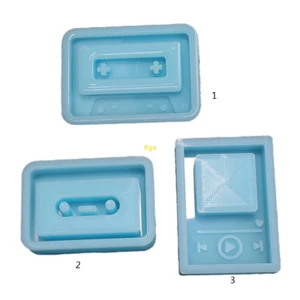 Set 1/ 3 khuôn silicon làm mặt móc khoá đúc resin epoxy kim tuyến nước lắc hình băng cassette