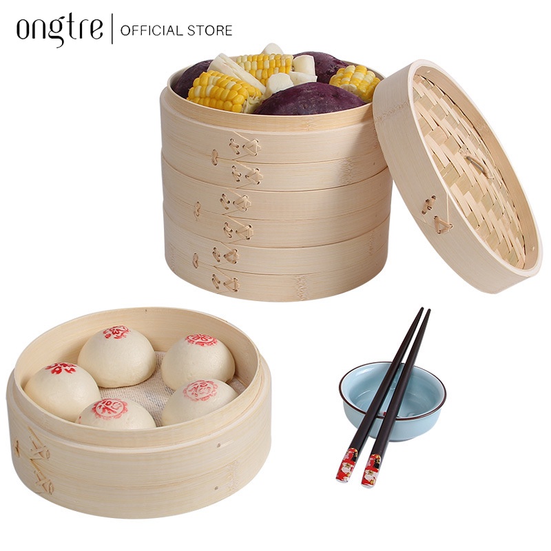 Xửng Hấp Bánh Bao ONGTRE Khung Gỗ, Lồng Hấp Dimsum, Há Cảo Bằng Tre, Dùng Cho Nhà Hàng, Gia Đình