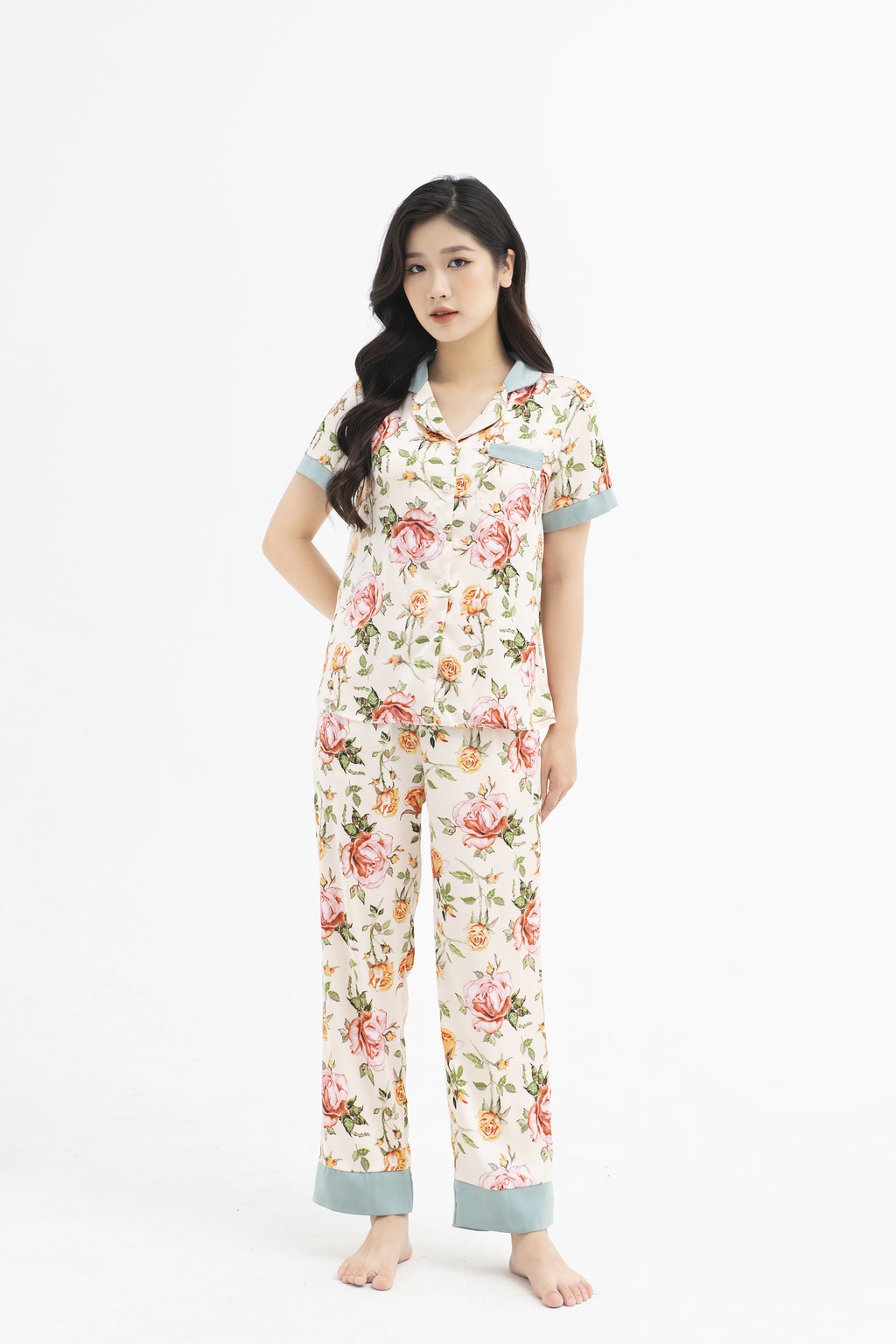 Mô tả Đồ Ngủ Pijama Lụa Satin Nhật Cao Cấp Cộc Tay JAPAN SILK Họa Tiết Sang Trọng - 10