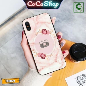 Ốp lưng iphone mặt kính in hình siêu đẹp siêu bền - Vân hồng hoa lá