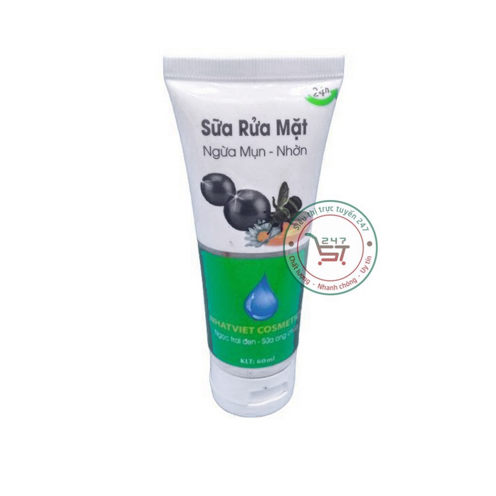 Sữa rửa mặt ngừa Mụn Nhờn Ngọc Trai Đen sữa ong chúa Nhật Việt 60ml (Trắng Xanh)