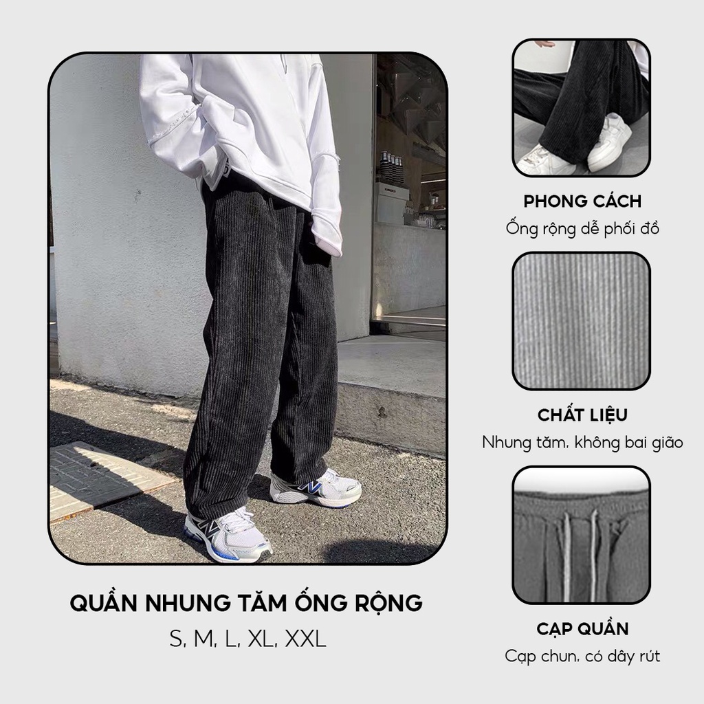 Mô tả Quần ống rộng unisex chất vải nhung tăm mềm mịn co giãn thoải mái thương hiệu ELNIDO - 3