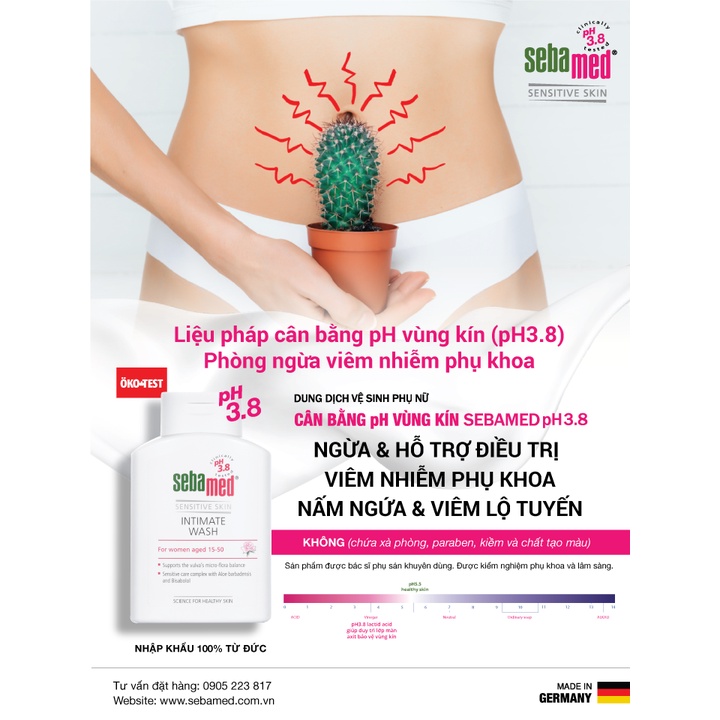 Ảnh Dung dịch vệ sinh phụ nữ chuẩn cân bằng pH vùng kín Sebamed pH3.8 (200ml) 2