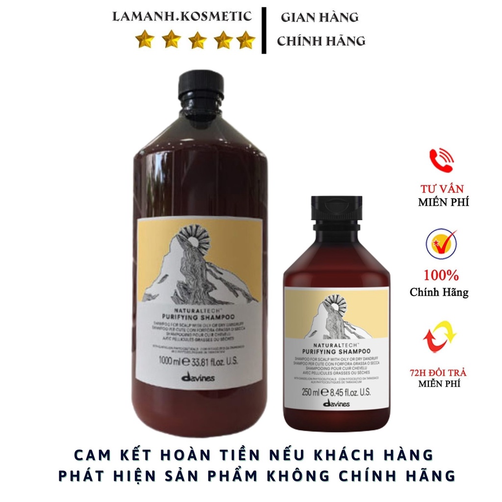 Dầu Gội Davines NaturalTech Purifying Shampoo 250ml/1000ml | Hỗ Trợ Làm Sạch Gàu, Chăm Sóc Da Đầu.