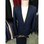 Áo blazer nam 2 nút màu xanh đen đậm chất liệu vitex mềm mịn co giãn nhẹ tặng cà vạt sọc xanh và hộp đựng làm quà — ảnh 1