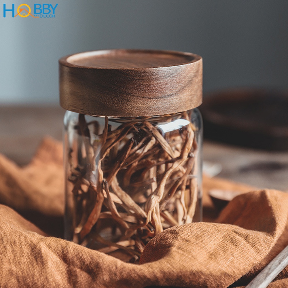 Lọ hũ thủy tinh đựng gia vị nắp gỗ vặn kín HOBBY Home Decor HUNG2 - 3 size tùy chọn