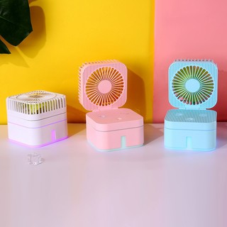Quạt Mini phun sương để bàn cực mát 💖Đèn Ngủ Nhiều màu  💖  Gấp mở Siêu Tiện lợi CUBE MAGIC