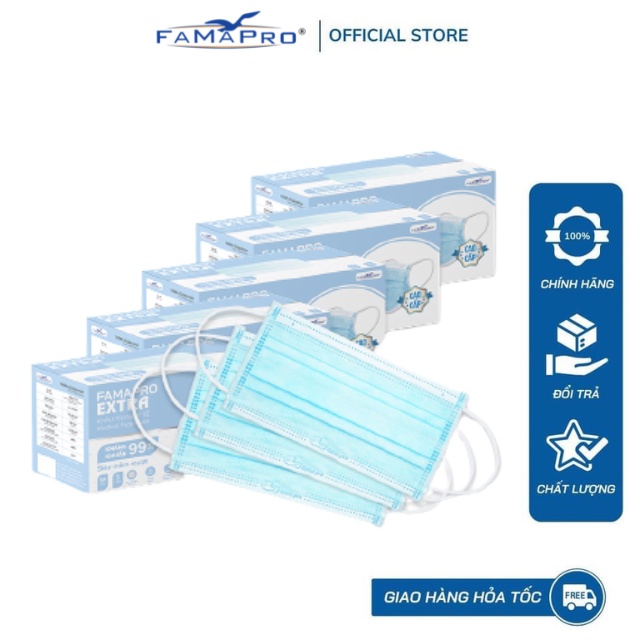 Ảnh [ COMBO 5 HỘP] Khẩu trang y tế kháng khuẩn 4 lớp Famapro Extra (50 cái/ hộp) 2