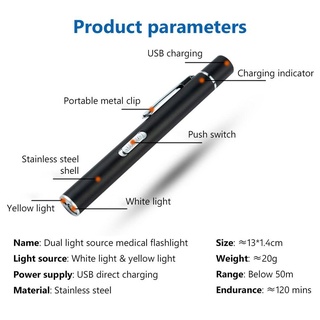 FURNICLICK Bút đèn LED tiện dụng hỗ trợ y tế, thép không rỉ, ánh sáng kép
