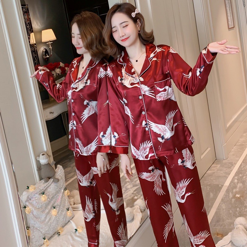Sét bộ ngủ Pizama phi lụa tay dài nhiều họa tiết xinh
