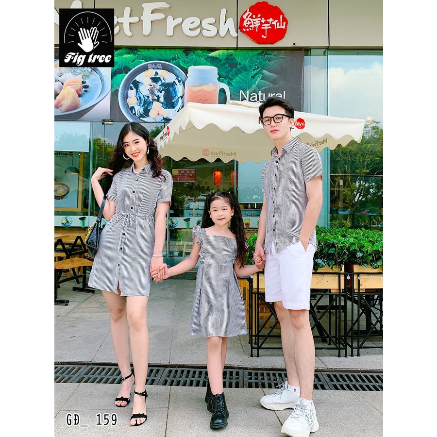 Combo Gia Đình Fig Tree Sọc Trắng Nền Đen Siêu Xinh, Chất cotton Co Giãn, Hàng thiết kế( MS 159)